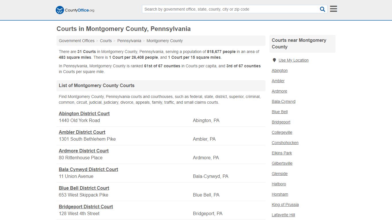 Courts - Montgomery County, PA (Court Records & Calendars)